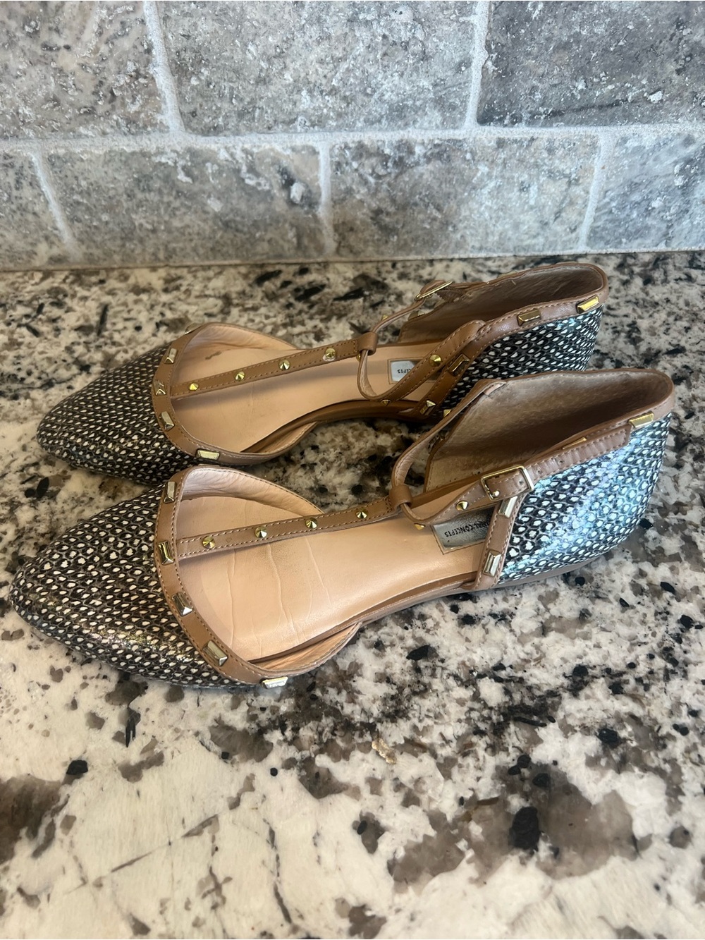 Studded T-Strap Pointed Flats